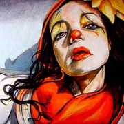 2008__clowns__oil_pastels___self-parody_of_contortion___detail_2_card