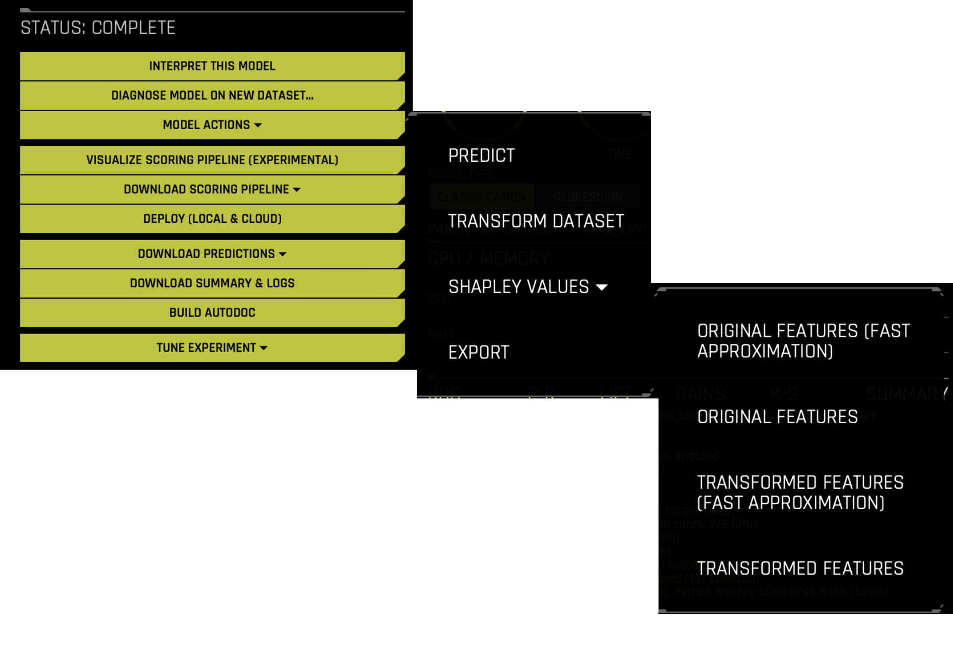 Experiment Complete menu
