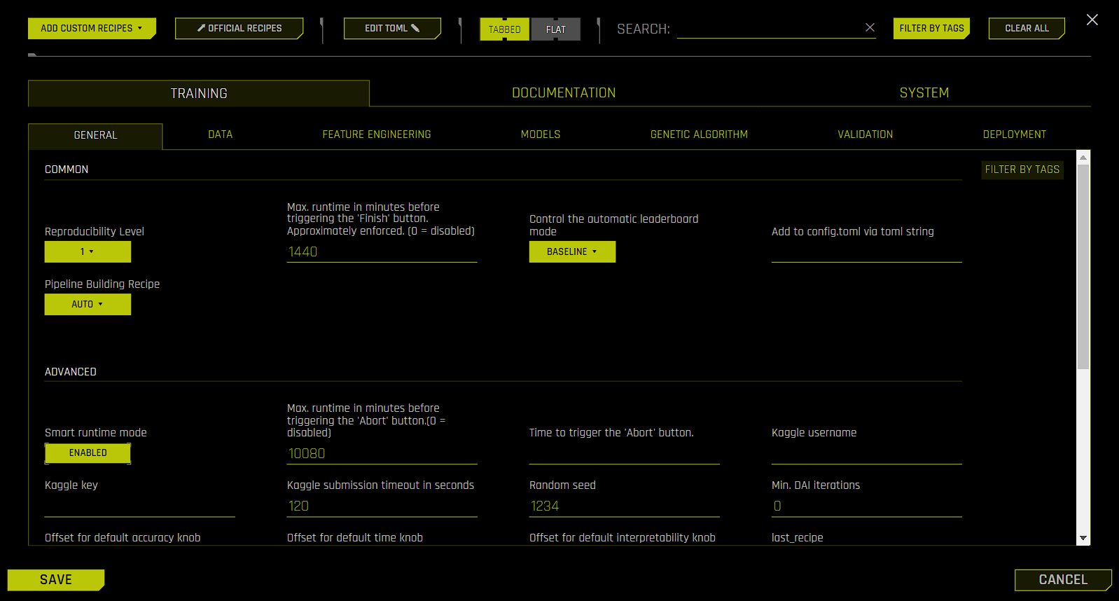 Expert Settings window