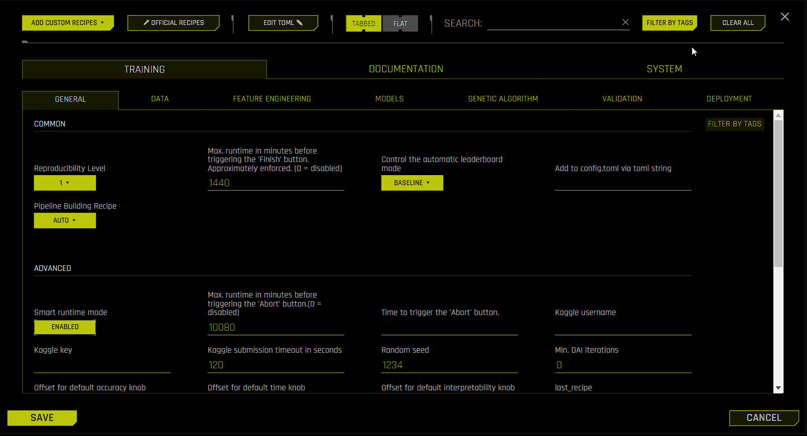 Filter list of settings by tags