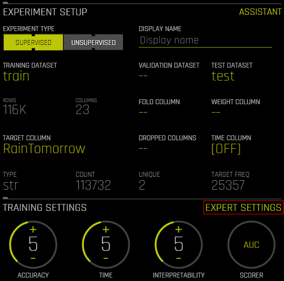 Accessing the Expert Settings window