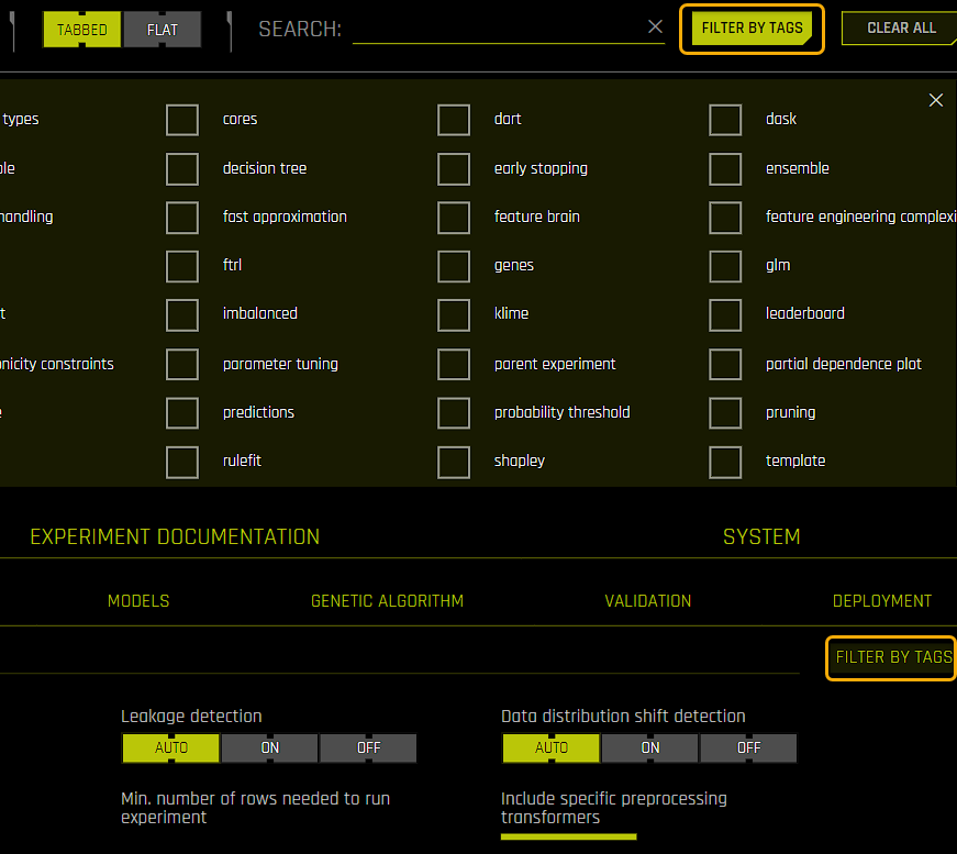 Filter list of settings by global and sub-tab level tags