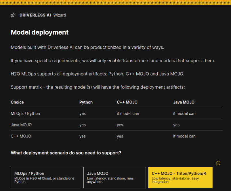 Experiment setup wizard model deployment step