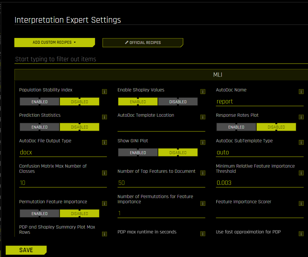 AutoDoc explainer settings