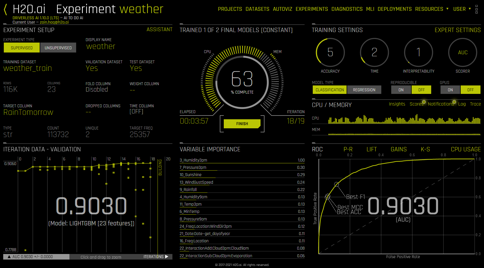Driverless AI experiment