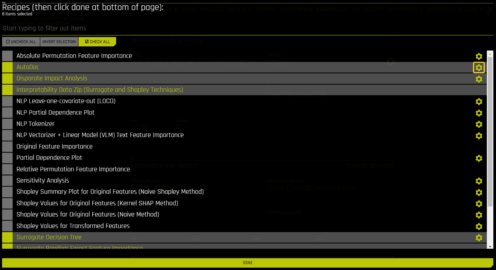 View AutoDoc explainer settings