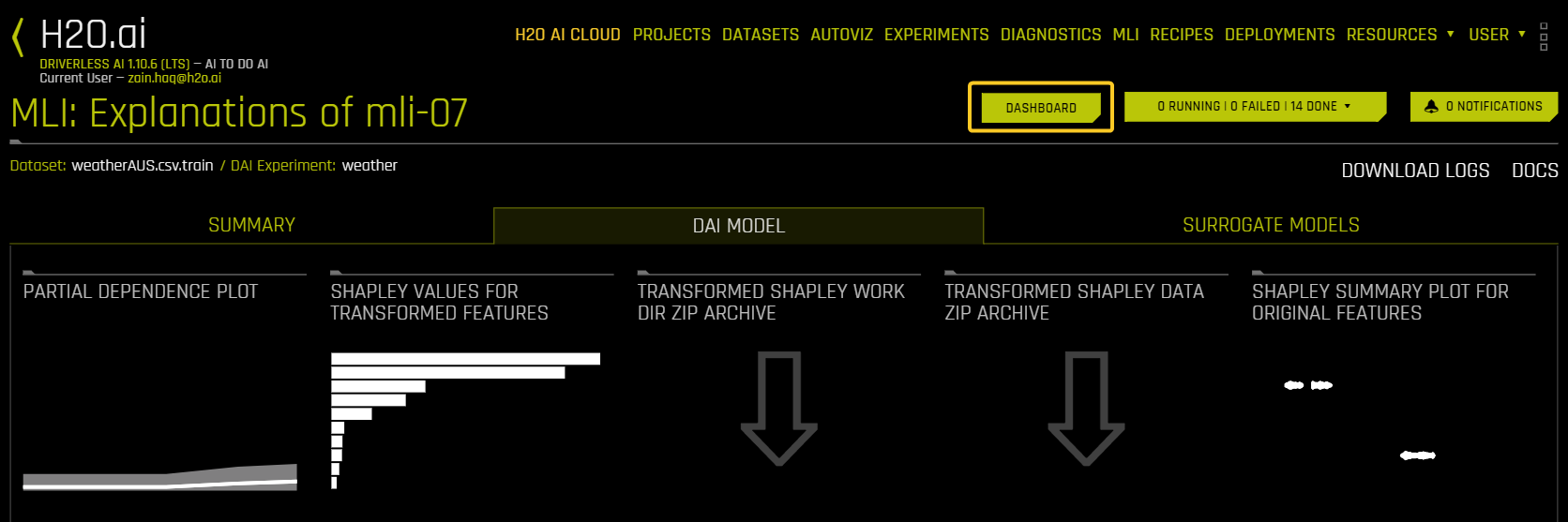 MLI Dashboard button