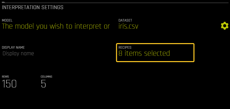 Interpretation settings > select recipes