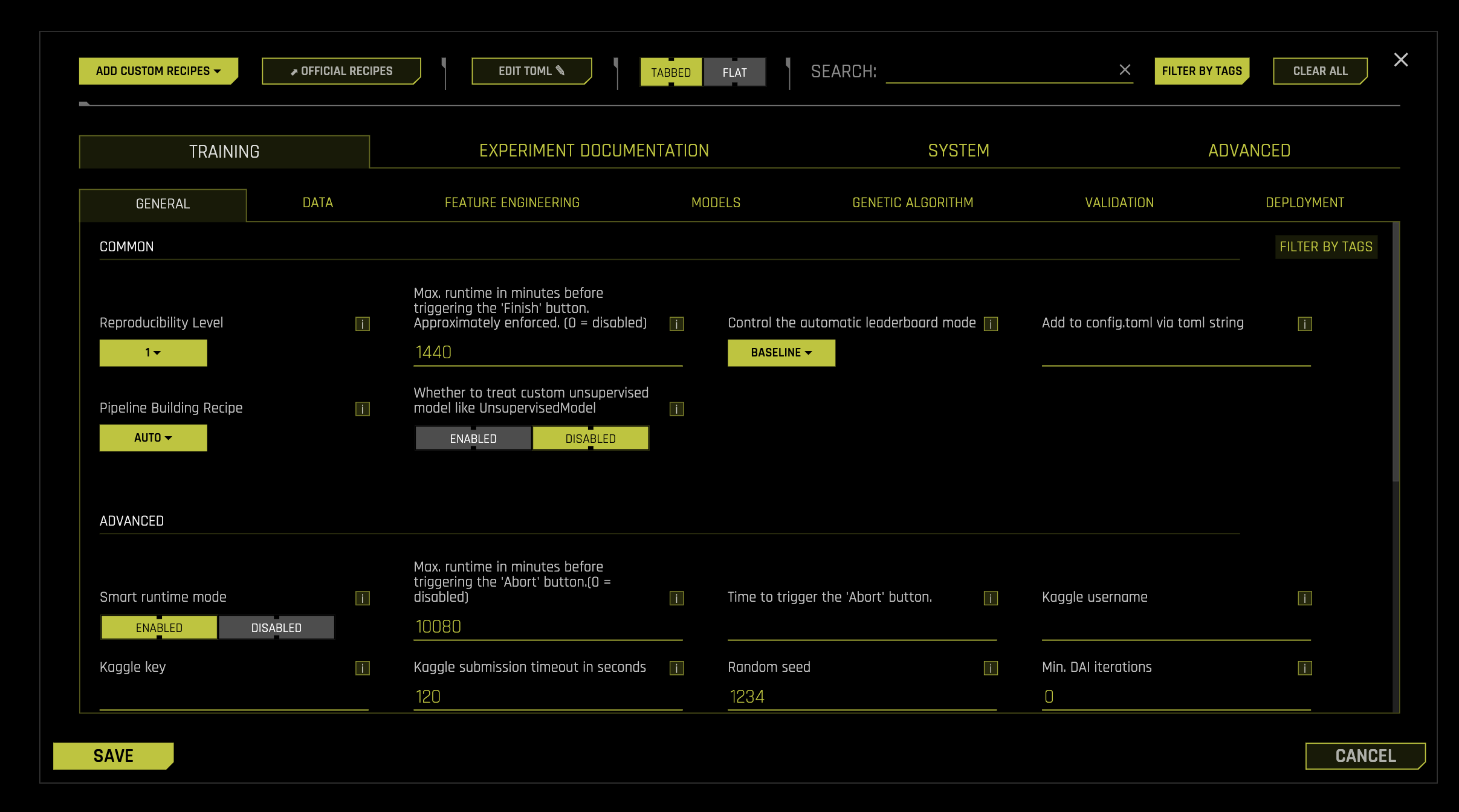 Expert Settings window
