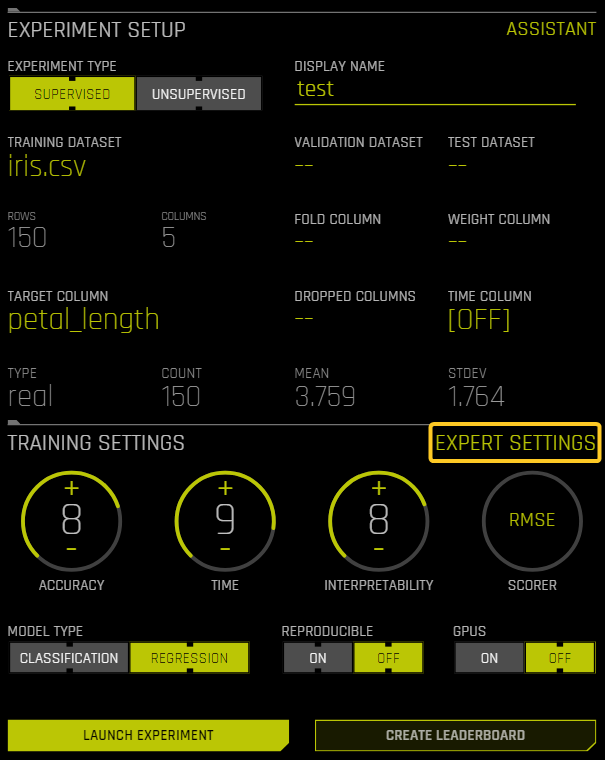 Open the Expert Settings window