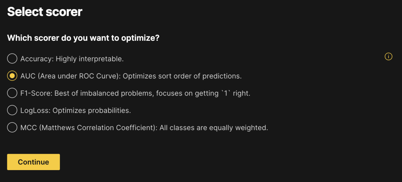 DAI Wizard select scorer