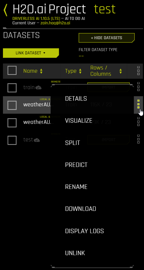 Link dataset options