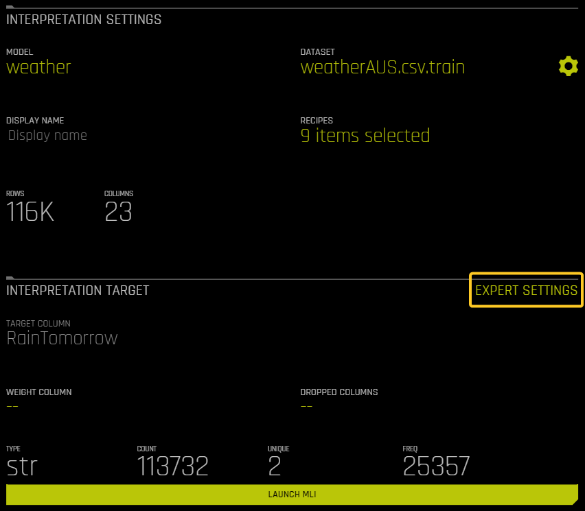 Access interpretation expert settings from the Interpretation Settings page