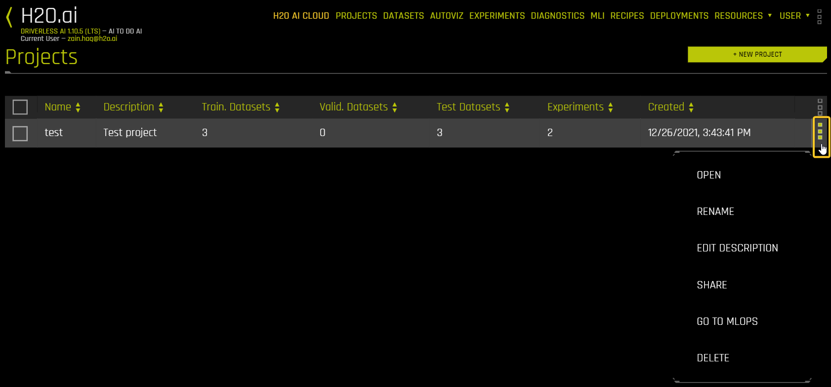 Projects listing page options