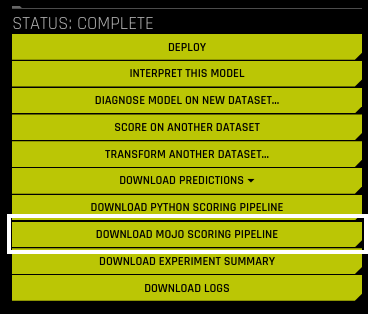 Download MOJO Scoring Pipeline button