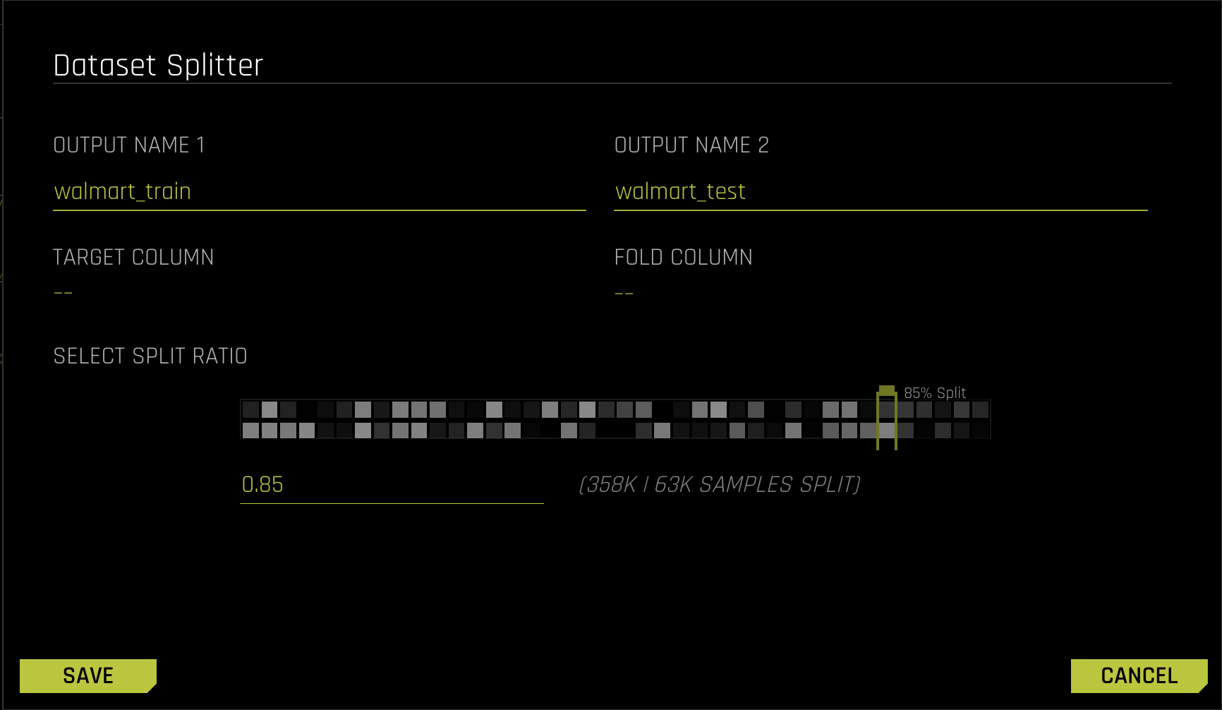 Dataset Splitter form