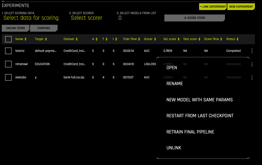 Checkpoint experiment