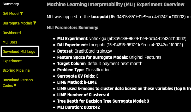 Download MLI Logs button