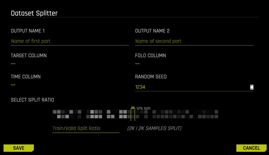 Dataset Splitter form
