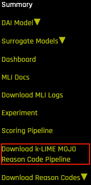 Download k-LIME MOJO button