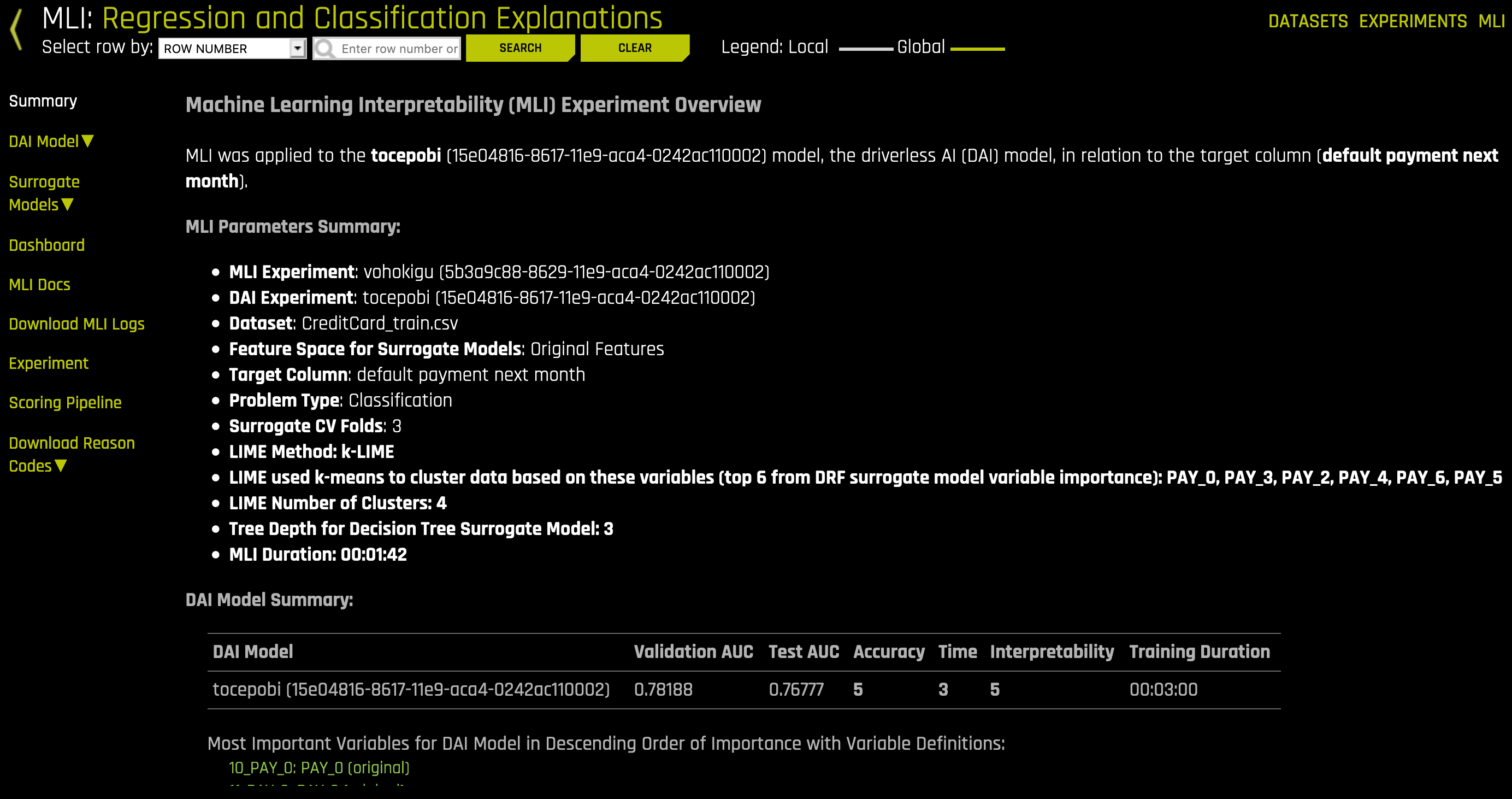 Model interpretation page