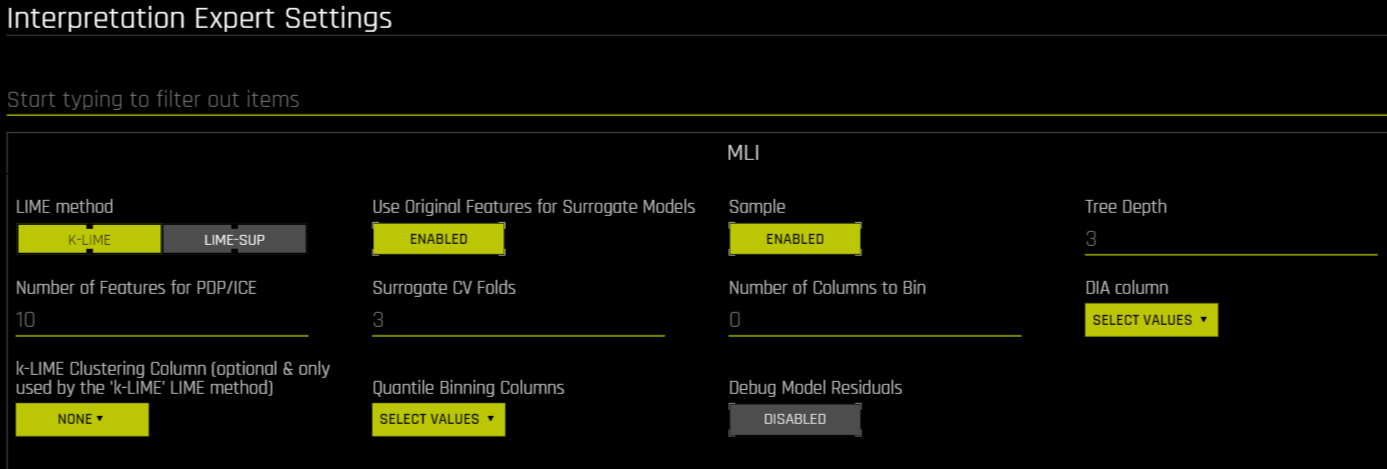 Interpretation Expert Settings