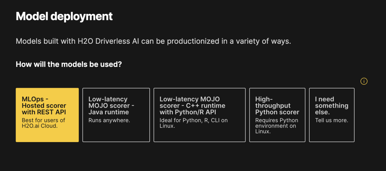 Experiment setup wizard model deployment step