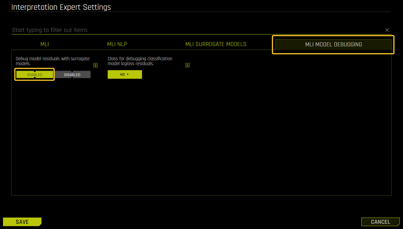 Access the Debug model residuals Interpretation Expert Setting