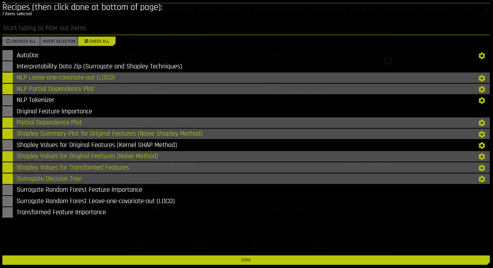 A list of MLI explainer recipes