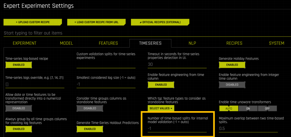 Number of validation splits expert setting