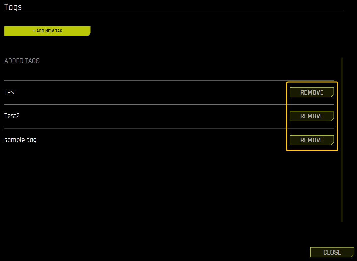 Remove experiment tag button