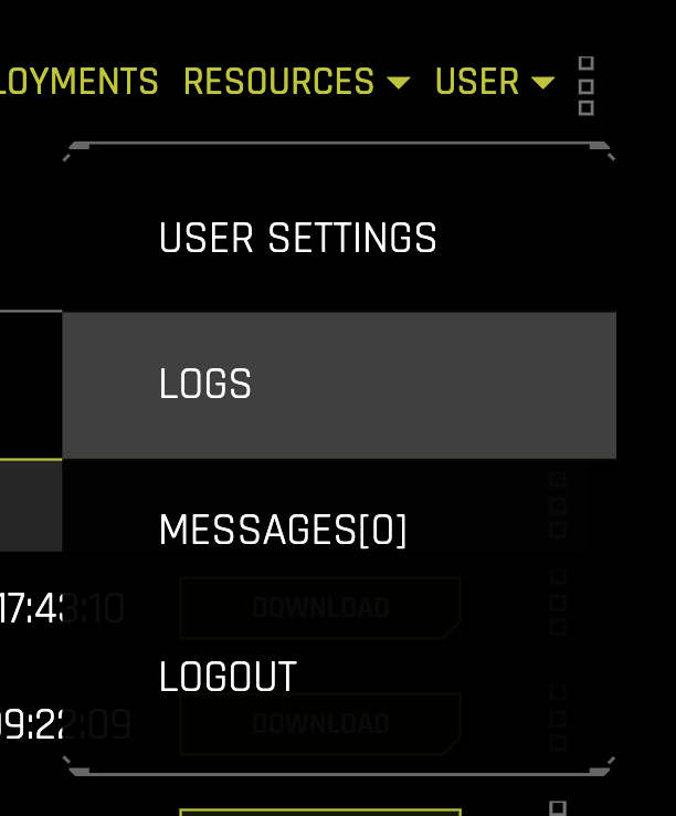 The user options drop-down menu