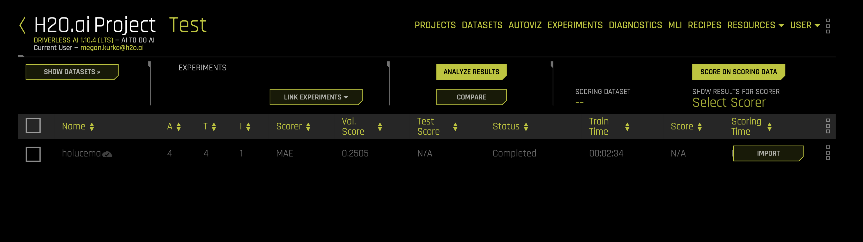 Deleted experiment in Project
