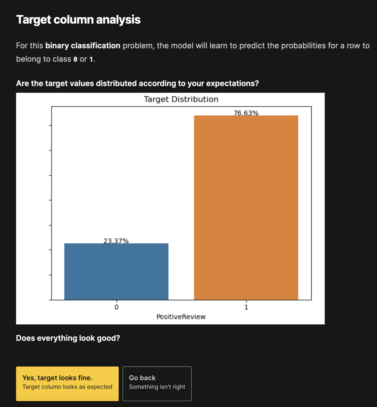 DAI Wizard Target Column analysis