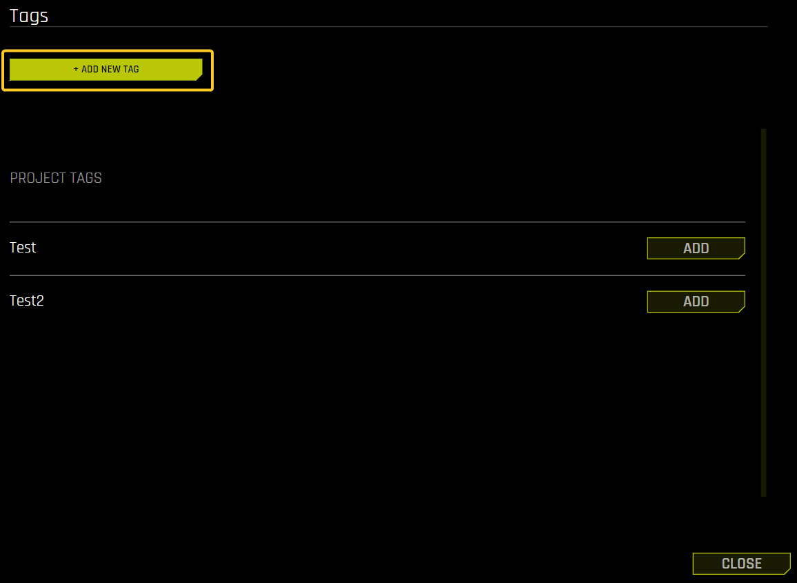 Add new tag button in the experiment Tags panel
