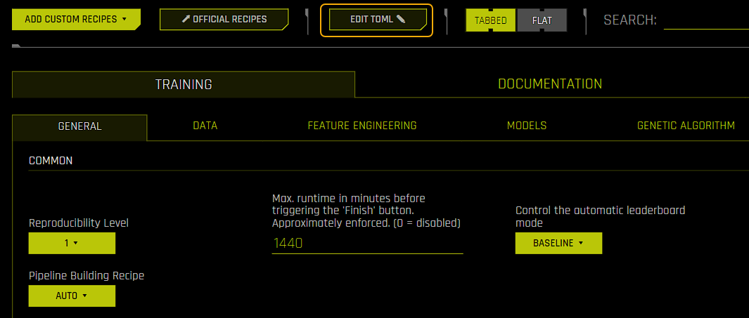 Accessing the TOML editor