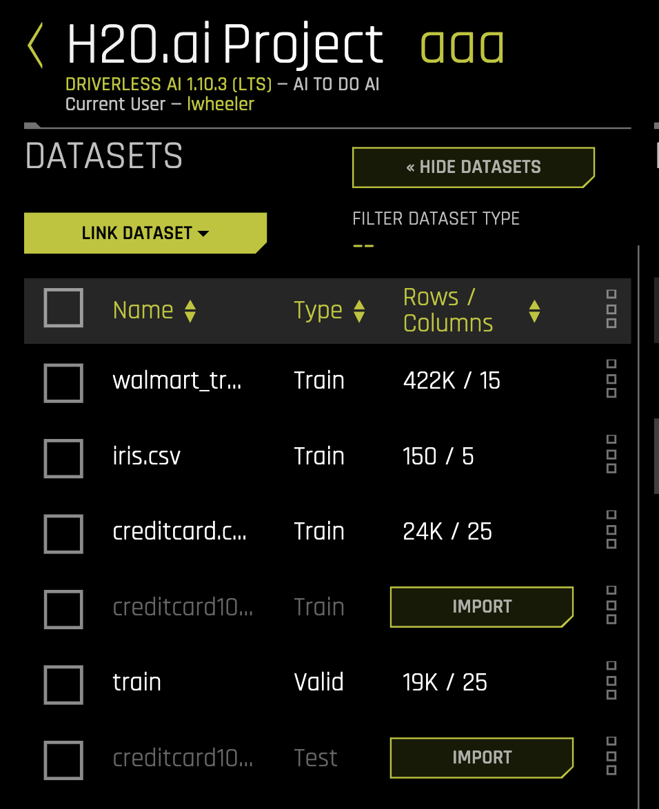 Importing datasets from a shared project