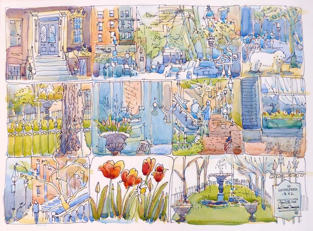 Watercolor and sharpie marker painting done plein air at COSO Plen Air Event 2013