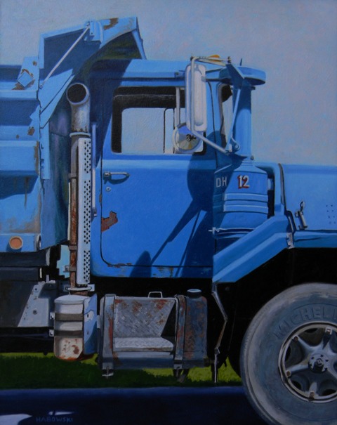 Blue Mack Side view of blue Mack truck