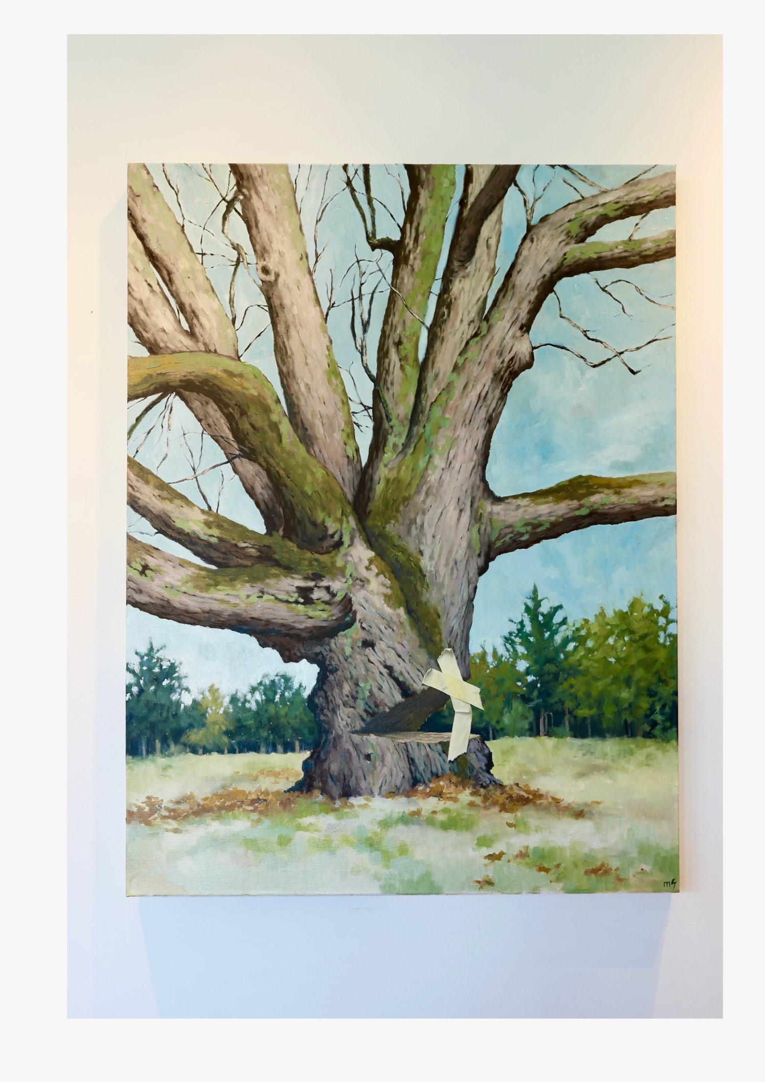 Unchopping the Tree painting by Matt Gauck in Cat. 6 exhibition with Kim Keelor