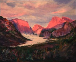 Yosemite Sunset, acrylic on canvas