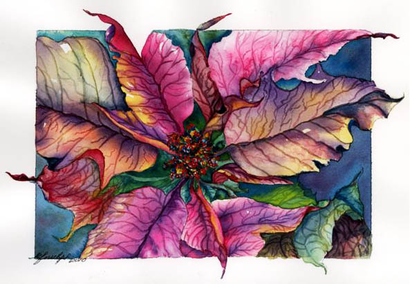 Pointsetta by Kathleen Nulph pointsetta in watercolor