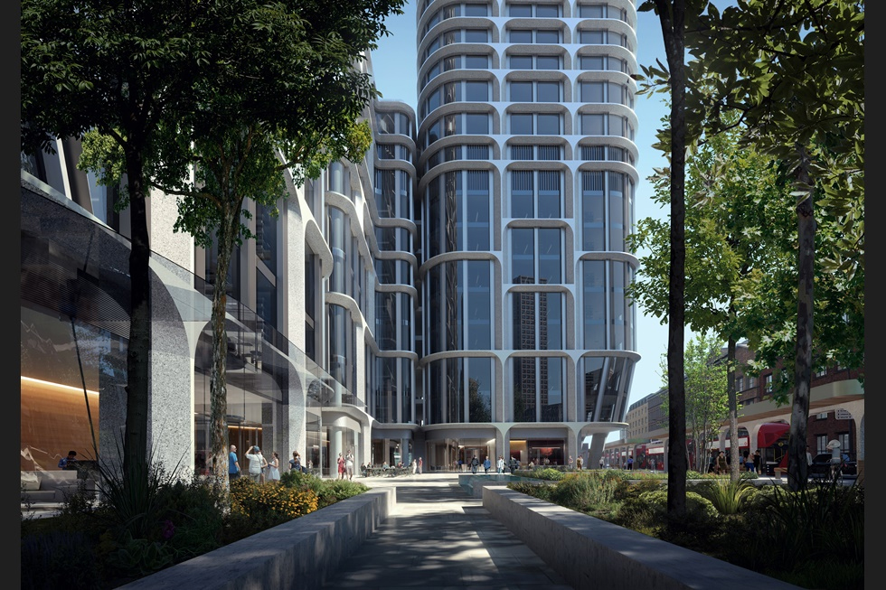 The entrance to the purposed Vauxhall complex. Courtesy of Zaha Hadid Architects and Slashcube