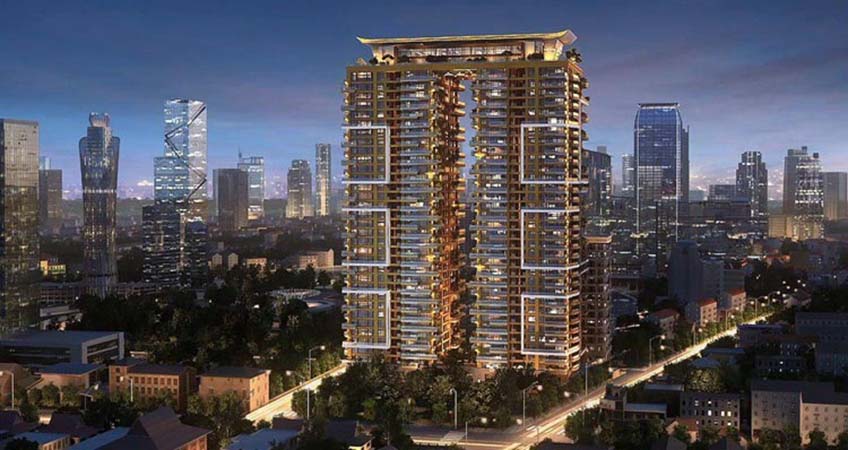 The Sky Villa complex comprises two 35-story residential towers, each with 128 units and four-story basement car park.