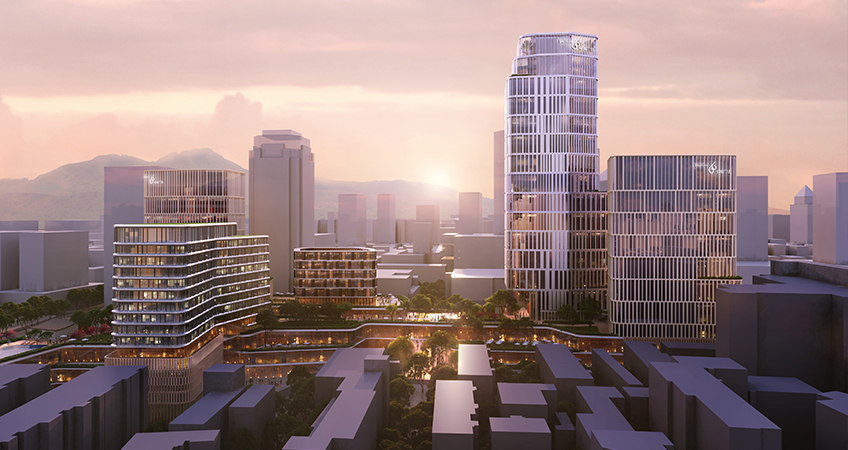 West Lake 66, a new project in Hangzhou, broke ground, which will contain five office towers, a hotel, a mixed-use podium, and public parks.