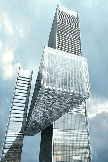 Suspended more than 100 meters above ground level and measuring 210 meters in length, The Link is a panoramic sky concourse that connects the two towers of One Za’abeel.
