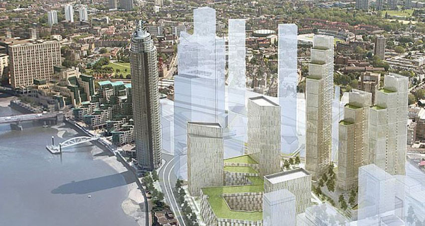 The redevelopment is on a stretch of land next to the US embassy at Nine Elms in the City of London.