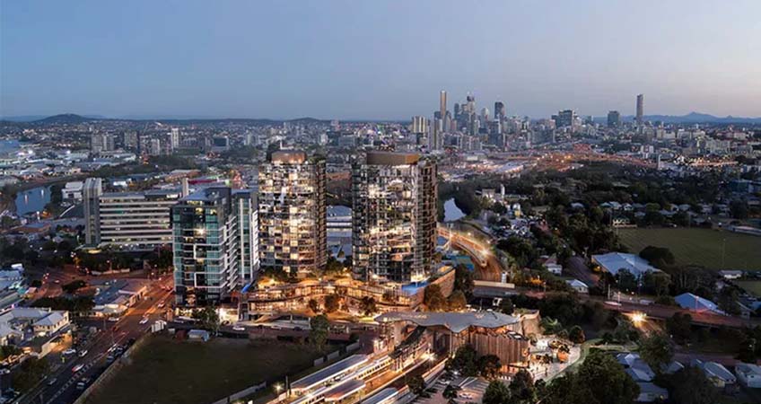 The development site is immediately south of and above the existing Albion Train Station. Image credit: Hames Sharley