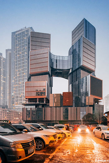 The buildings’ programs are easily distinguished by individual expressions of the façade.