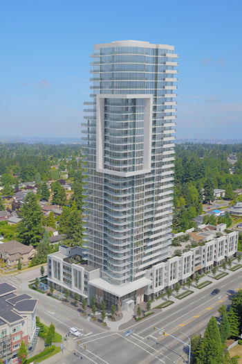 The residential project would be the second high-rise building to go up in North Delta. Image: Barnett Dembek Architects / Hari Homes